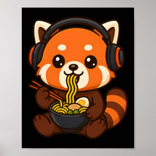 Red Panda Gaming Gamer Eating Ramen Poster