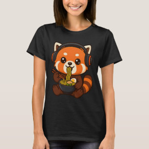 Red Panda Gaming Gamer Eating Ramen  T-Shirt