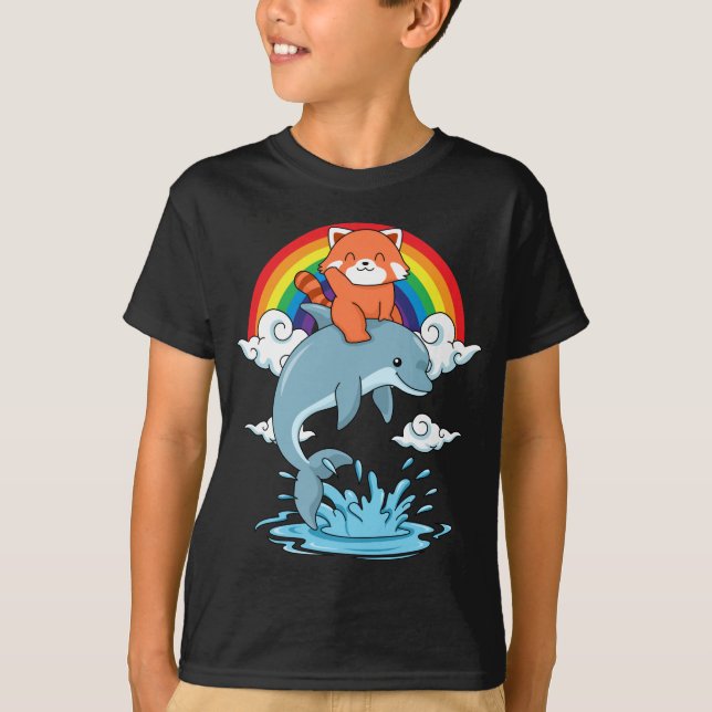 Red Panda Gifts Kids Kawaii Red Panda Dolphin T-Shirt (Front)