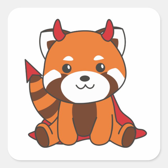 Red Panda Halloween Cute Devil Witch Costume Squar Square Sticker (Front)