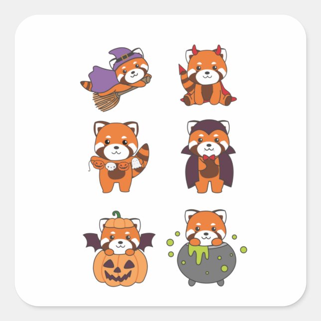 Red Panda Halloween Devil Pumpkin Vampire Costume Square Sticker (Front)