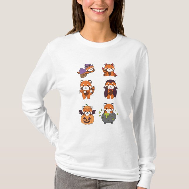 Red Panda Halloween Devil Pumpkin Vampire Costume T-Shirt (Front)