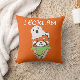 Red Panda Halloween Ghost I Scream Ice Cream Pun Cushion