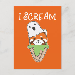 Red Panda Halloween Ghost I Scream Ice Cream Pun Holiday Postcard