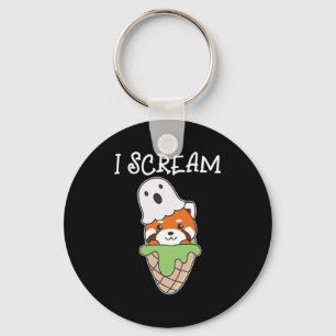 Red Panda Halloween Ghost I Scream Ice Cream Pun Key Ring