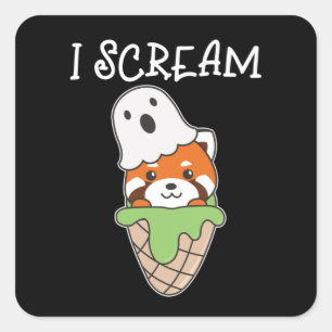 Red Panda Halloween Ghost I Scream Ice Cream Pun Square Sticker