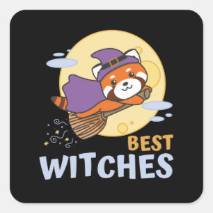 Red Panda Halloween Kids Witches Best Witches Square Sticker