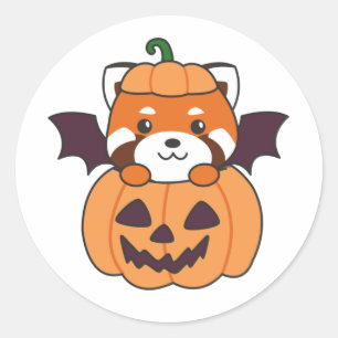 Red Panda Halloween Pumpkin Bat Costume Classic Round Sticker