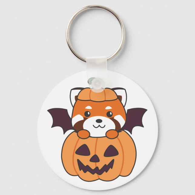 Red Panda Halloween Pumpkin Bat Costume Keychain (Front)