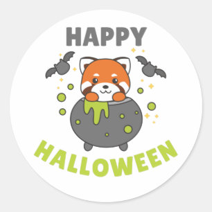 Red Panda Happy Halloween Cauldron Bat Classic Rou Round Sticker