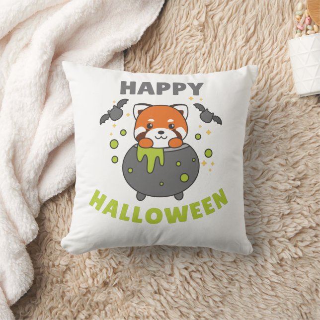 Red Panda Happy Halloween Cauldron Bat Cushion (Blanket)