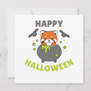 Red Panda Happy Halloween Cauldron Bat Invitation