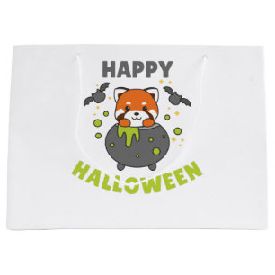 Red Panda Happy Halloween Cauldron Bat Large Gift Bag