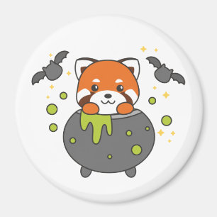 Red Panda Happy Halloween Cauldron Bat Magnet