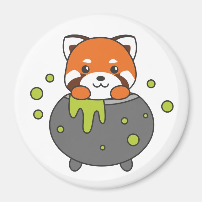 Red Panda Happy Halloween Cauldron Bat Magnet (Front)