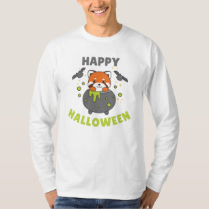Red Panda Happy Halloween Cauldron Bat T-Shirt