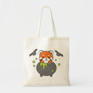Red Panda Happy Halloween Cauldron Bat Tote Bag
