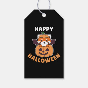 Red Panda Happy Halloween Pumpkin Bat Gift Tags
