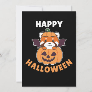 Red Panda Happy Halloween Pumpkin Bat Holiday Card