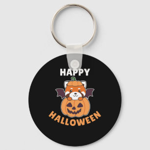 Red Panda Happy Halloween Pumpkin Bat Key Ring