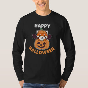 Red Panda Happy Halloween Pumpkin Bat T-Shirt
