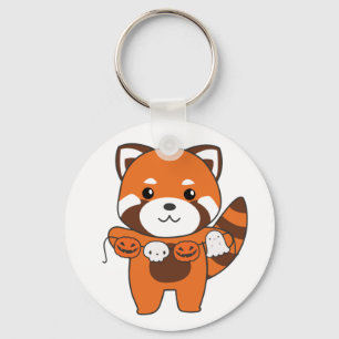 Red Panda Happy Halloween Pumpkin Costume Keychain