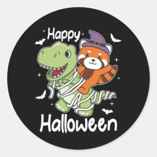 Red Panda Happy Halloween T-rex Mummy Costume Classic Round Sticker