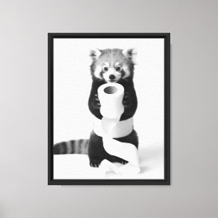 Red Panda Holding Toilet Paper Minimalist Animal Canvas Print