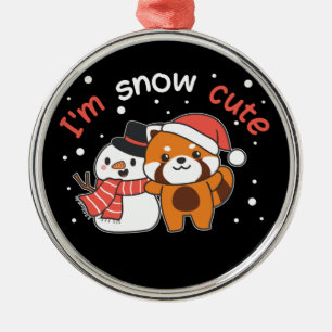 Red Panda I'm Snow Cute Snowman Snow Pun Ceramic O Metal Ornament