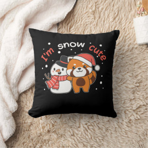 Red Panda I'm Snow Cute Snowman Snow Pun Cushion