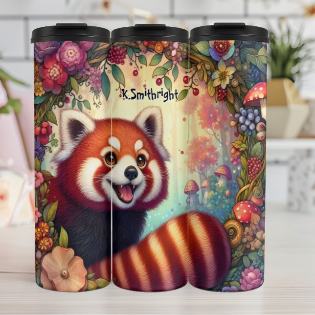 Red Panda in a Floral Frame Thermal Tumbler (Creator Uploaded)