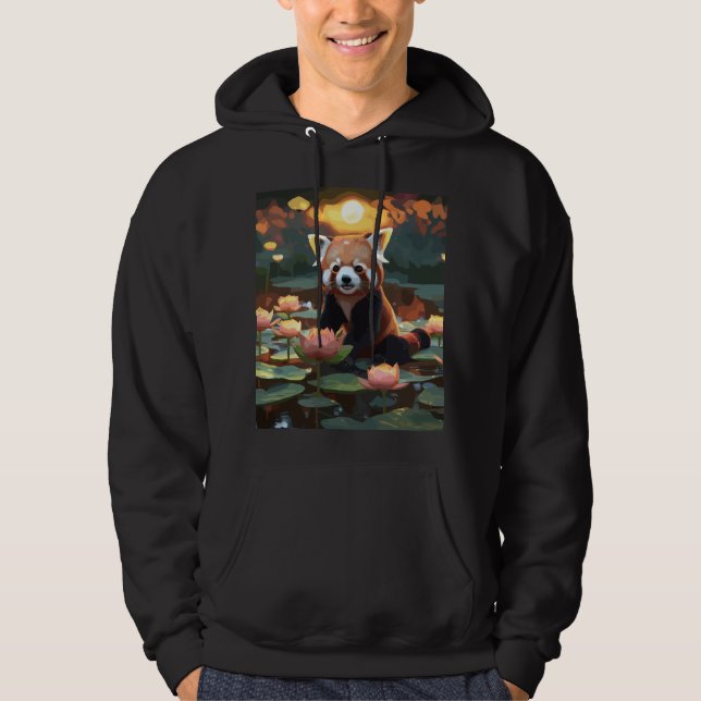 Red panda in lotus pond hoodie (Front)