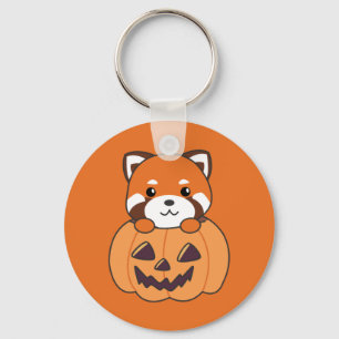 Red Panda In Pumpkin Cute Pandas Happy Halloween K Key Ring