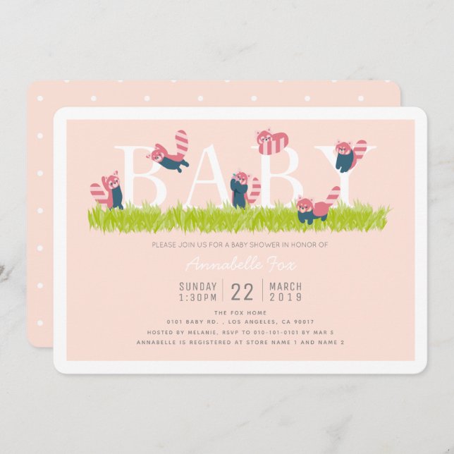 Red Panda Light Pink Baby Shower Invitation (Front/Back)