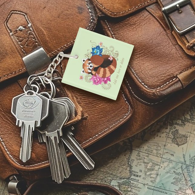 Red Panda Lotus Flowers Henna Business Logo  Key Ring (Creator Uploaded)