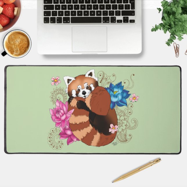 Red Panda Lotus Flowers Henna Desk Mat (Creator Uploaded)