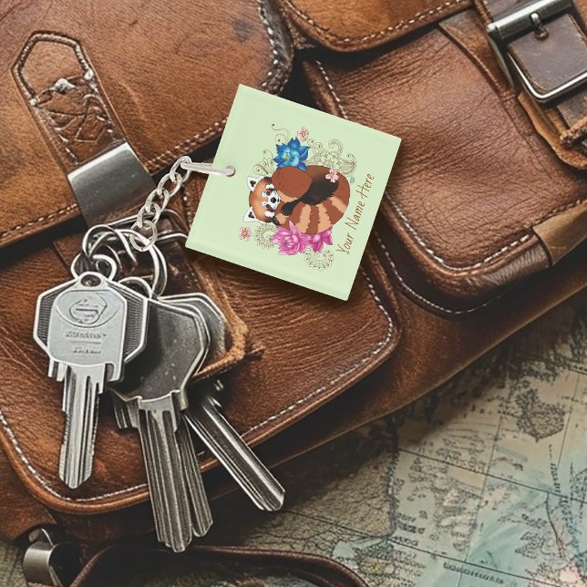 Red Panda Lotus Flowers Henna Key Ring (Creator Uploaded)