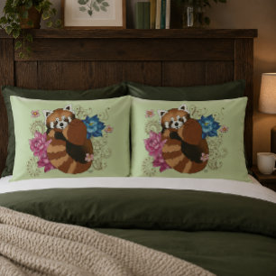 Red Panda Lotus Flowers Henna Pillowcase