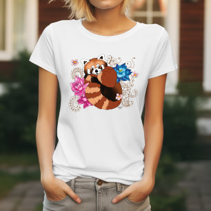 Red Panda Lotus Flowers Henna T-Shirt