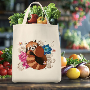 Red Panda Lotus Flowers Henna Tote Bag