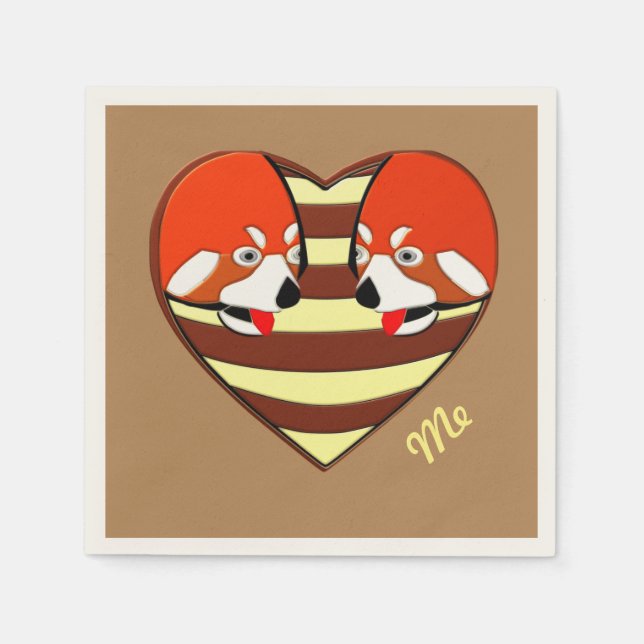 Red Panda Love heart Napkin (Front)