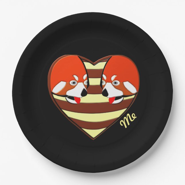 Red Panda Love heart Paper Plate (Front)