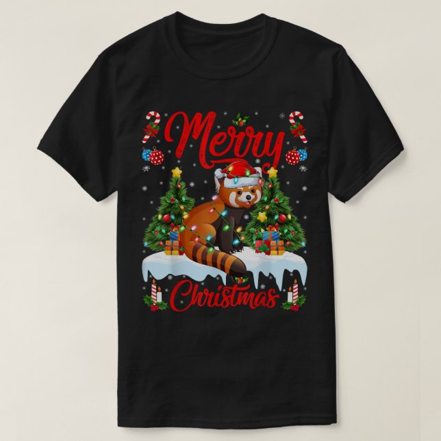 Red Panda Lover Xmas Lighting Santa Hat Red Panda  T-Shirt (Design Front)