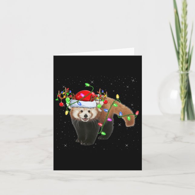 Red Panda Lover Xmas Lighting Santa Red Panda Chri Card (Front)