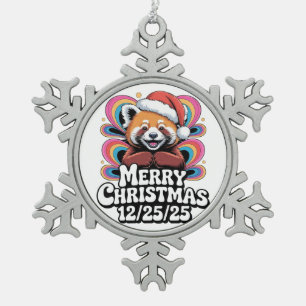 Red Panda Merry Christmas 12/25/25 Snowflake Pewter Christmas Ornament