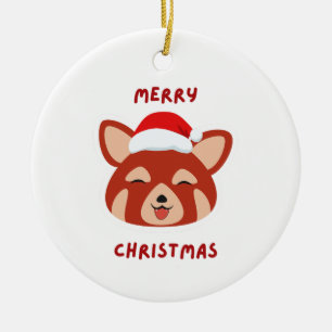 Red panda Merry Christmas Ceramic Ornament