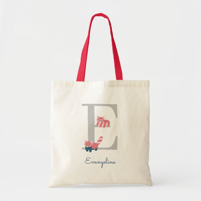 Red Panda Monogram Letter "E" Tote Bag (Front)