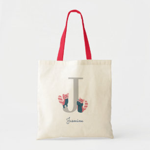 Red Panda Monogram Letter "J" Tote Bag