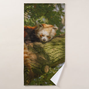 RED PANDA ON GREEN TREE BRANCH BATH TOWEL