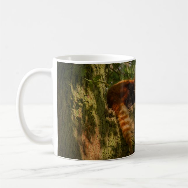 RED PANDA ON GREEN TREE BRANCH COFFEE MUG (Left)